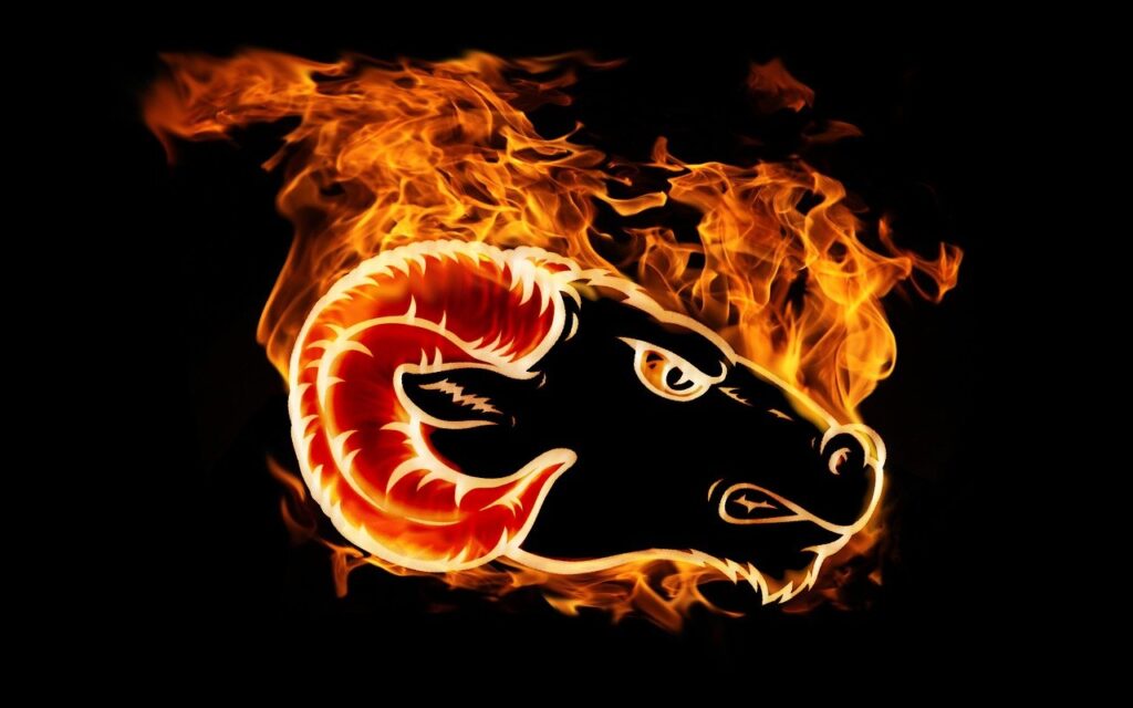 aries, nature, fire, ram's head, animal, capricorn, black, glow, fiery, flames
